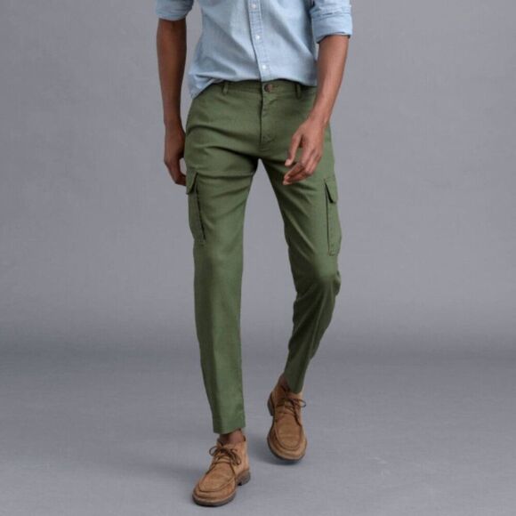 Proper Cloth Di Sondrio Fern Stretch Linen Blend Cargo Green in Size Unknown